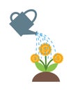 Watering flowers in garden centre nature plant summer blooming vector. Royalty Free Stock Photo