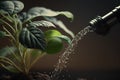 watering hose nourishes plants with a water stream Generative AI