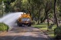 Watering the lawn by water tanker truck