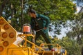 Watering the lawn by water tanker truck Royalty Free Stock Photo