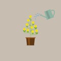 Watering money tree. Money growing on tree. Money growth, making money, investment, profit, financial management concept Royalty Free Stock Photo