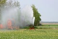 Sprinkler in the tulip fields, agriculture in the Noordoostpolder, Netherlands Royalty Free Stock Photo