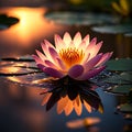 Waterlily on a calmful pond at sunset golden hour Royalty Free Stock Photo