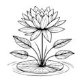 waterlily flower free printable silhouette design line art isolated on white backgrounds, tattoo outline water lily drawing