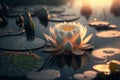 waterlily on the lake at sunset Royalty Free Stock Photo