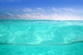 Waterline caribbean sea underwater and blue sea Royalty Free Stock Photo