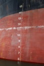 Waterline and draft scale measure orange black ship