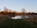 waterlogged country walkway white sky autumn field dedham