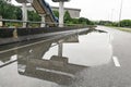 Waterlogged on road due to clogged drainage system Royalty Free Stock Photo