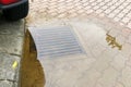 Waterlogged on street due to clogged drainage system Royalty Free Stock Photo