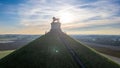 Waterloo, Brussels, Belgium, February 25th, 2024, Lion's Mound Memorial Silhouette at Sunris