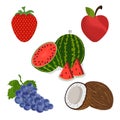 Watermello grap Coconut Strawberry apple icon set fruits vector illustration design isolated