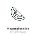 Watermellon slice outline vector icon. Thin line black watermellon slice icon, flat vector simple element illustration from