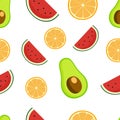 Watermelon avocado orange Fruits seamless pattern vector illustration