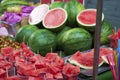 Watermelon being sold in a strret market in the city of Xian