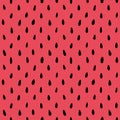 Watermelon black seeds on pink red pulp background, seamless pattern. Summer fruit print for textile, apparel, fabric Royalty Free Stock Photo