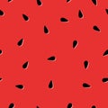 Watermelon with black seeds seamless pattern. Red abstract sweet background. Vector illustration