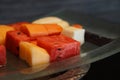 Watermelon and cantalope on the plate. thai fruit.