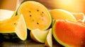 Watermelon, cantaloupe melon - sweet, juicy and refreshing fruit in warm summer days Royalty Free Stock Photo