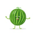 Watermelon cartoon character isolated on white background. Healthy food funny mascot vector illustration in flat design. Royalty Free Stock Photo