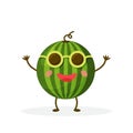 Watermelon cartoon character isolated on white background. Healthy food funny mascot vector illustration in flat design. Royalty Free Stock Photo