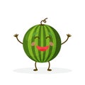 Watermelon cartoon character isolated on white background. Healthy food funny mascot vector illustration in flat design. Royalty Free Stock Photo
