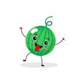 Watermelon cartoon character isolated on white background. Healthy food funny mascot vector illustration in flat design Royalty Free Stock Photo