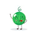 Watermelon cartoon character isolated on white background. Healthy food funny mascot vector illustration in flat design Royalty Free Stock Photo