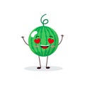 Watermelon cartoon character isolated on white background. Healthy food funny mascot vector illustration in flat design Royalty Free Stock Photo