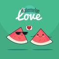 Watermelon cartoon characters, Cute fruit couple, Vintage poster flat design with Vector illustration