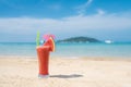 Watermelon cocktail on blue tropical summer beach in Phuket, Thailand. Summer, Vacation, Travel and Holiday concept