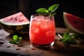 Watermelon cocktail, featuring a vodka or tequila-based drink mixed with fresh watermelon juice, served in a chilled glass