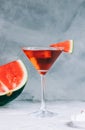 Watermelon cocktail in martini glass on the table. Refreshing drink Royalty Free Stock Photo