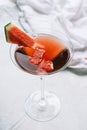 Watermelon cocktail in martini glass on the table. Refreshing drink Royalty Free Stock Photo