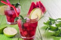 Watermelon cocktail in two glasses