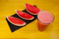 Watermelon crush drink. Refreshing chilled summer smoothie on be