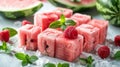 Watermelon Cubes With Mint and Raspberries on Ice Royalty Free Stock Photo