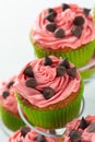 Watermelon cupcakes, pink and green with choc chips