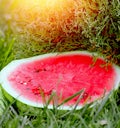 Watermelon cut along the close-up. Red, juicy, ripe. Summer berries and fruits. Vitamins Summer. Healthy eating concept. Royalty Free Stock Photo