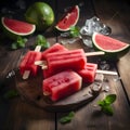 Watermelon cuts pieces on blue plate