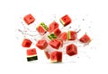 Watermelon Cuts Set Isolated, Water Melon Slices, Red Cubes Collection, Square Fruit Pieces