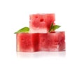 Watermelon Cuts Set Isolated, Water Melon Slices, Red Cubes Collection, Square Fruit Pieces