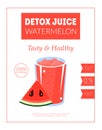 Watermelon Detox Juice Banner Template, Tasty and Healthy Drink Packaging, Label, Branding, Identity Vector Illustration