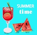 Watermelon drink cocktail vector. Summer tropic juicy beverage posters