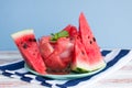 Watermelon drink with ice and watermelon slices. Royalty Free Stock Photo