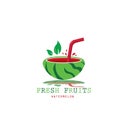 watermelon drink logo, bowl design, vector illustration