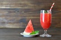Watermelon drink on wooden background Royalty Free Stock Photo