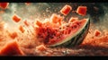 Watermelon exploding with seeds juice, summer fruit refreshment concept Royalty Free Stock Photo
