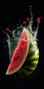 Watermelon falls into the water and making splashes Royalty Free Stock Photo