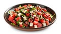 Watermelon and feta cheese salad with fresh arugula leaves and balsamic glaze in a bowl Royalty Free Stock Photo
